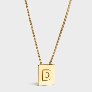 18K gold plated stainless steel square pendant necklace featuring letter D on white background