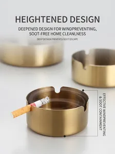 Deep gold stainless steel ashtray with a windproof tall cylinder and brushed metal finish