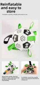 Dog soccer toy with nylon grab tabs and hand pump for interactive fetch play