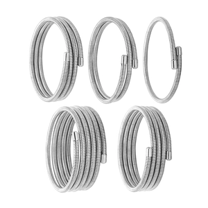 Five-piece set of silver stainless steel spring coil bracelets with flexible multi-layer design