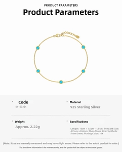 Detailed specifications of S925 silver 18K gold plated bracelet with blue synthetic stones