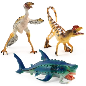Set of 3 realistic mythological animal models including dinosaur and mutant shark toys