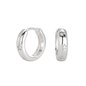 925 Sterling Silver Hoop Earrings with star-shaped patterns and inlaid cubic zirconia