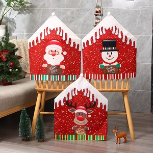 Christmas Chair Back Covers Non-Woven Fabric Santa Snowman Reindeer Printed Warm Wishes Cartoon Dining Table Decor