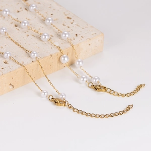 Vintage irregular pearl necklace with gold stainless steel chain and lobster clasp