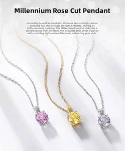Three millennium rose cut S925 silver necklaces with purple, yellow and clear gems