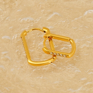 U-shaped gold plated rectangular earrings with white cubic zirconia pavé setting