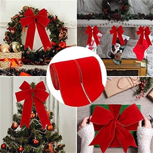 Red velvet Christmas ribbon with gold edges for festive tree and gift decoration