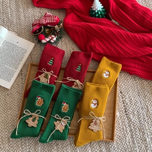 Calze Natalizie Donna Maglia Acrilico Ricamo Albero Pupazzo Neve Inverno Calde Polpaccio Casual Regalo Festivo