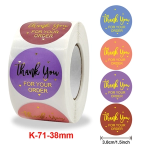 Colorful thank you for your order stickers in gold foil for packaging, 1.5 inch round labels