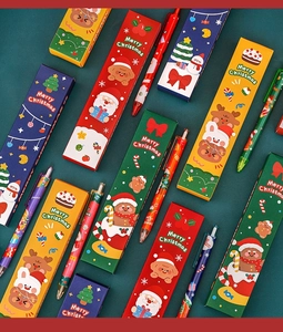 Close-up of colorful Christmas stationery blind box set with festive cartoon patterns