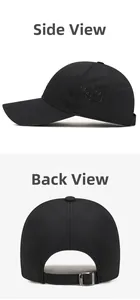 Detail of black quick-dry sport cap with laser-cut side vents and metal buckle