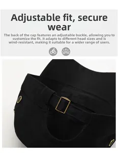 Detail of adjustable metal buckle and canvas fabric on men's vintage flat top sun hat