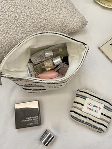 Striped canvas makeup bag set with large capacity storage for daily toiletries