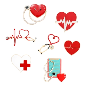 7-piece medical enamel pin set with red cross stethoscope and heart for healthcare workers
