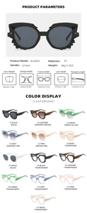 Detailed size chart and multi-color options for irregular novelty party sunglasses