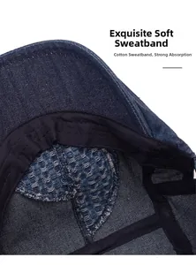 Close-up of the soft cotton inner sweatband and denim stitching on the newsboy cap