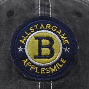 Washed cotton baseball cap with vintage grey texture and circular B letter embroidery