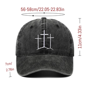 Detailed size chart of vintage washed baseball cap with three cross embroidery