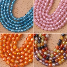 Detail of 3mm faceted natural stone beads in blue, pink and orange for DIY jewelry