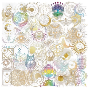 Celestial Mystic PET Stickers Gold Foil Holographic Sun Moon Eye Waterproof Decorative Decals For Scrapbooking Journal Laptop
