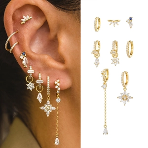 Elegant Flower Zirconia Tassel Earring Set Brass 18K Gold Plated For Women 925 Sterling Silver Post Fashion Jewelry Gift