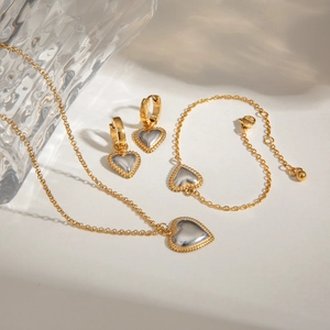 Two-tone stainless steel heart jewelry set with necklace bracelet and earrings