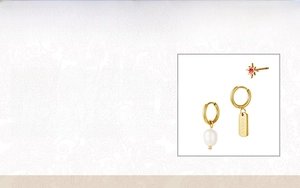 Detail of 925 silver earring set with star zircon, pearl, and engraved Dream tag
