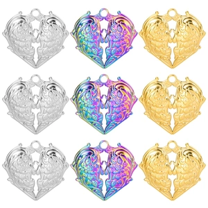 Collier Pendentif Cœur en Acier Inoxydable Vintage pour Femme Bijoux de Mode Bohème Sculptés de Fleurs Creuses