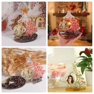 DIY Christmas tree resin photo frame mold with glitter and heart love stand base