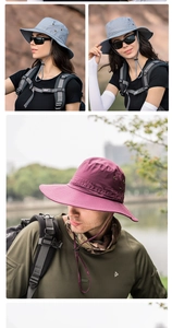 Detail of adjustable windproof rope and breathable metal eyelets on outdoor sun hats