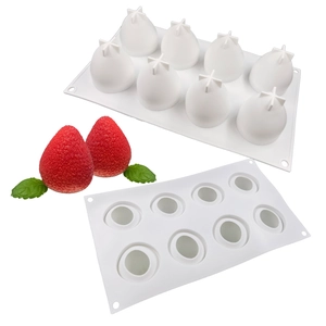Macro detail of white silicone mold for 8-cavity realistic strawberry mousse cakes