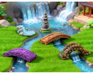 Detailed resin miniature garden bridges and stone lantern ornaments for micro landscapes