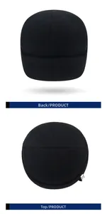Detail showing back and top views of black knitted beanie with dense stitching pattern