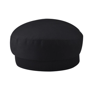 Macro view of a classic solid black military style fiddler cap for men and women