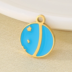 Detailed macro shot of celestial celestial starry sky enamel pendant with gold star accents
