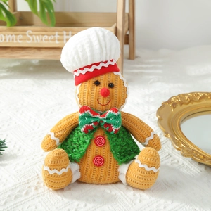 Large cartoon gingerbread man plush doll with chef hat for Christmas tabletop decor