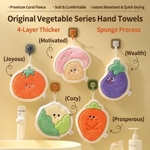 Cartoon Vegetable Shaped Hand Towels Thick Absorbent Coral Fleece Hanging Kitchen Bathroom Cute Soft Towel