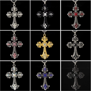 Cross Necklace With Stainless Steel Chain And Alloy Rhinestone Pendant Retro Hip Hop Gothic Punk Jewelry For Men Women