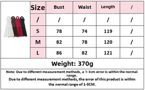 Detailed size chart for off-shoulder dress showing bust, waist, and length measurements