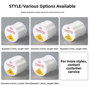 Detailed display of five transparent elastic bead cords in 0.5mm to 1.0mm sizes