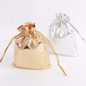 Metallic gold and silver drawstring jewelry gift pouches for premium storage