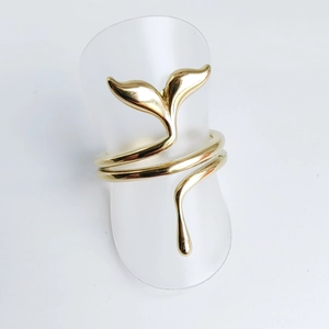 Gold stainless steel fish tail wrap ring with elegant open adjustable design