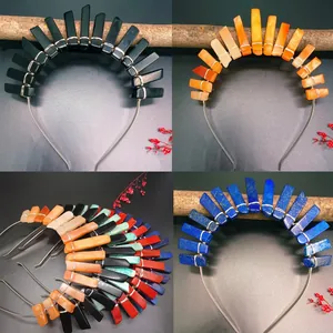 Natural Crystal Raw Stone Crown Headband Handmade Wire Wrapped Bohemian Bridal Wedding Hair Accessories Women