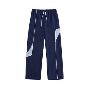 Men's navy blue casual sweatpants with elastic drawstring waist and color-block stripes