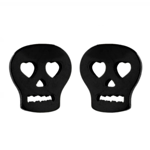 Retro black stainless steel skull stud earrings with heart-shaped cutout eyes
