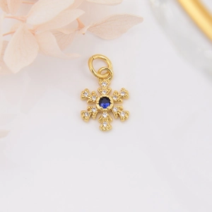 18k gold plated snowflake pendant with blue zircon center and clear crystals for DIY jewelry