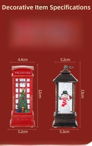 Detailed size specifications for LED Christmas lanterns with snowman and Santa scenes