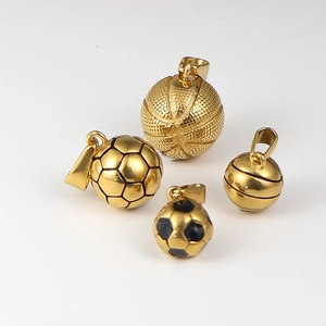 24K gold plated stainless steel sports pendants featuring soccer, basketball and volleyball