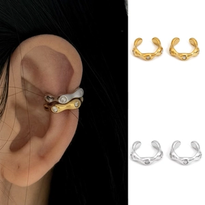 Irregular Wave Zircon Ear Cuff 316 Stainless Steel Non Piercing Waterproof Earrings For Women Minimalist Luxury Design